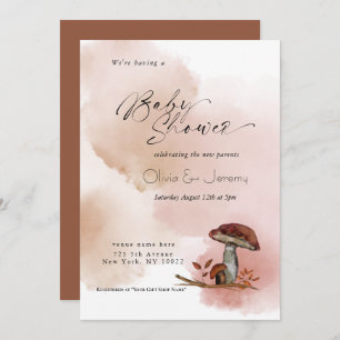 Invitation Baby shower rustique de champignons de bois