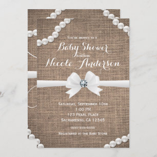 Invitation Baby shower rustique de charme de toile de jute et