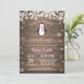 Invitation Baby shower rustique de fille de flocon de neige (Debout devant)
