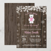 Invitation Baby shower rustique de fille d'hiver de l'ours po (Devant / Derrière)