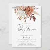 Invitation Baby shower Rustique de fleurs en terre cuite (Devant)