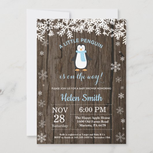 Invitation Baby shower rustique de flocon de neige d'hiver de (Devant)