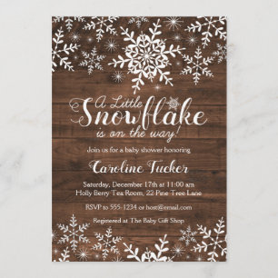 Invitation Baby shower rustique de flocons de neige d'hiver