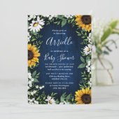 Invitation Baby shower rustique de la marine Blue Sunflower (Debout devant)