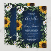 Invitation Baby shower rustique de la marine Blue Sunflower (Devant / Derrière)