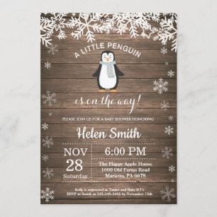 Invitation Baby shower rustique de l'hiver de Pingouin