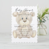 Invitation Baby shower rustique de l'ours en peluche (Debout devant)