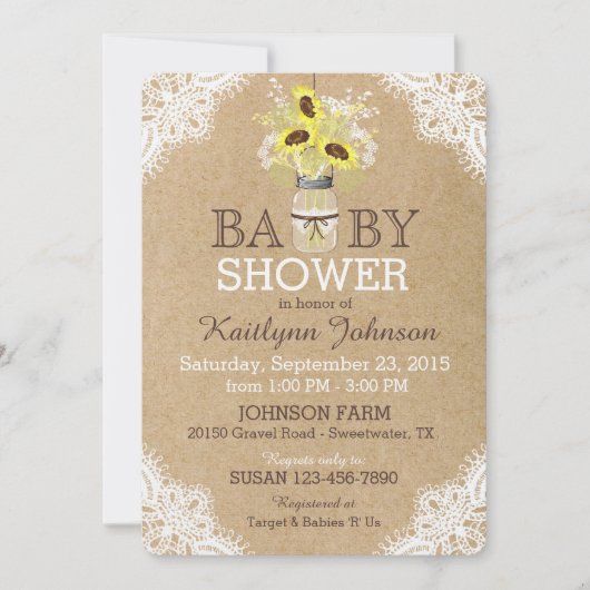 Invitation Baby shower rustique de Papier d'emballage de (Devant)