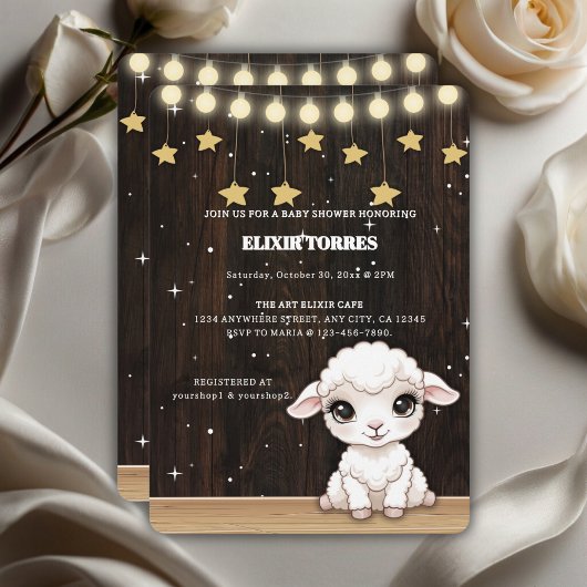 Invitation Baby shower rustique de petit agneau blanc