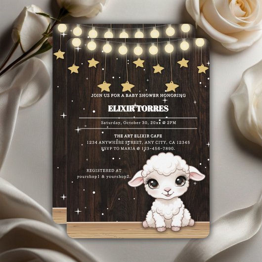 Invitation Baby shower rustique de petit agneau blanc