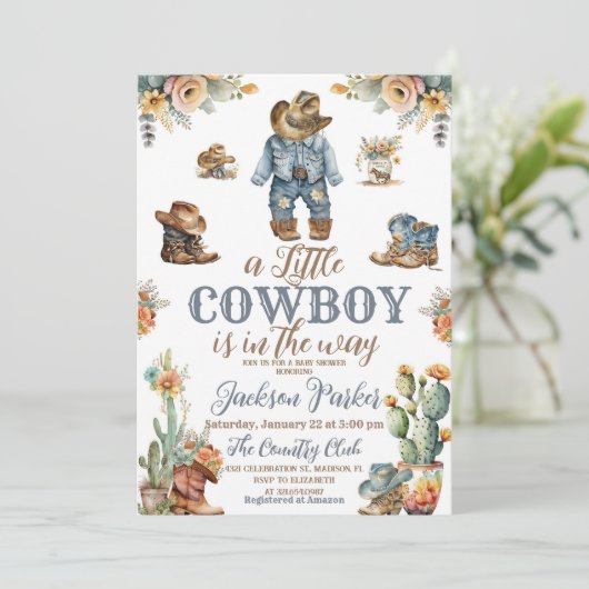 Invitation Baby shower rustique de petit cowdoy Wild West Boy (Debout devant)