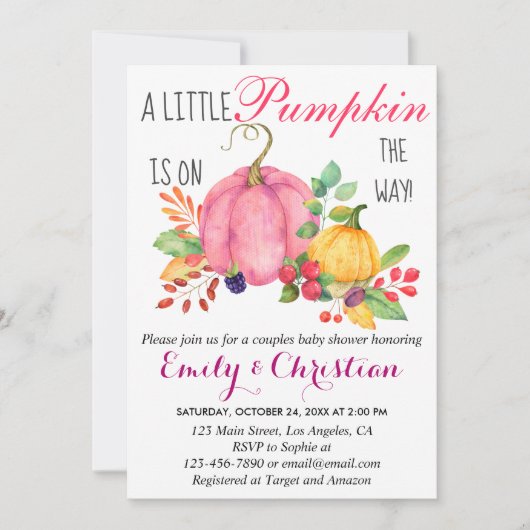 Invitation Baby shower Rustique de petits Citrouilles d'autom (Devant)