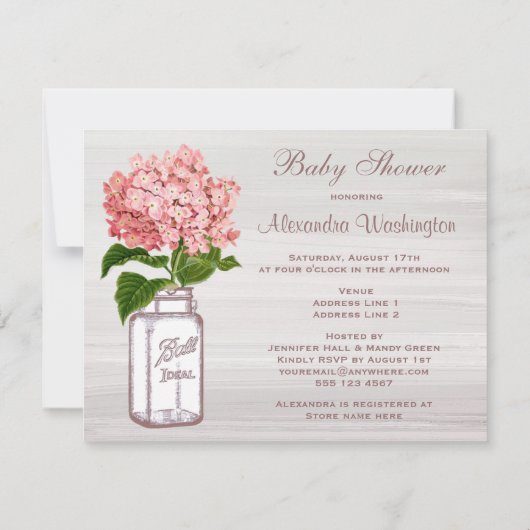 Invitation Baby shower rustique de pot de maçon et (Dos)