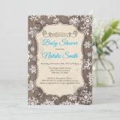 Invitation Baby shower rustique de snowflake hiver (Debout devant)