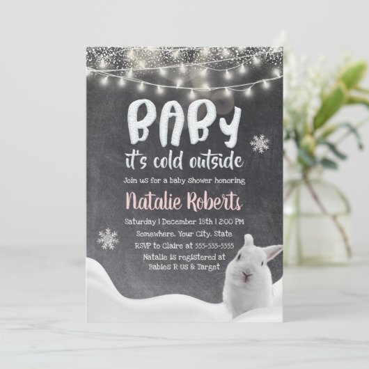 Invitation Baby shower rustique de tableau de bord pour lapin (Debout devant)