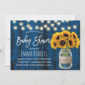 Invitation Baby shower rustique de tournesol Mason Jar Blue W (Devant)