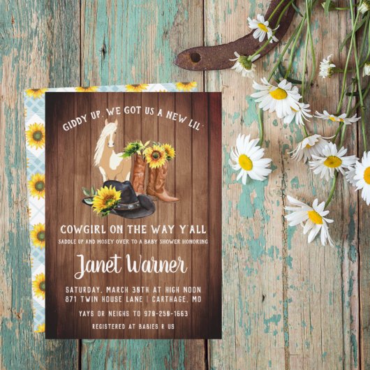 Invitation Baby shower rustique de tourterelle de tournesol o
