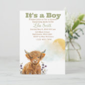 Invitation Baby shower rustique de vache Highland (Debout devant)