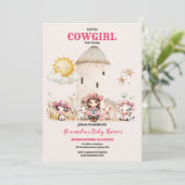 Invitation Baby shower rustique de vache rose occidentale (Debout devant)