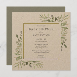 Invitation Baby shower rustique de verdure
