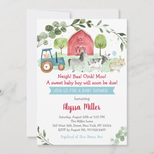 Invitation Baby shower rustique de verdure agricole (Devant)
