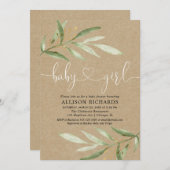 Invitation Baby shower rustique de verdure kraft verte feuill (Devant / Derrière)
