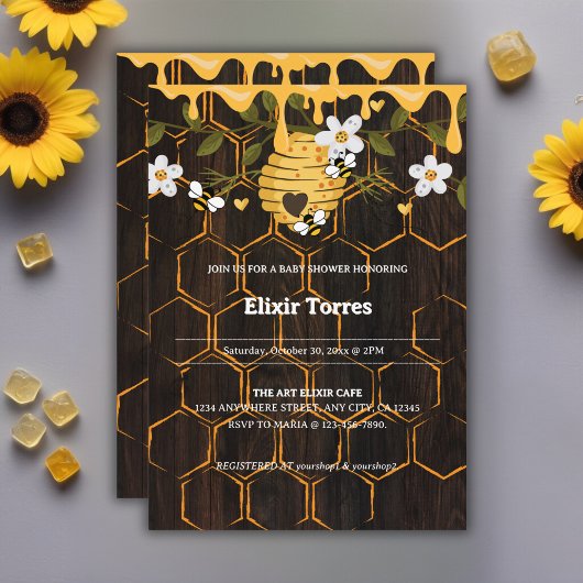 Invitation Baby shower rustique des abeilles domestiques