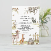 Invitation Baby shower Rustique des animaux de bois de forêt  (Debout devant)