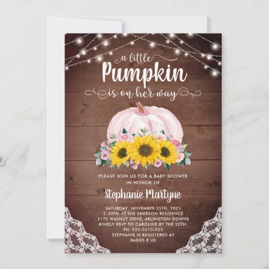 Invitation Baby shower Rustique des feux de tournesol petit C (Devant)