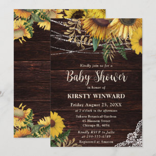 Invitation Baby shower rustique des lumières tournesol et cor