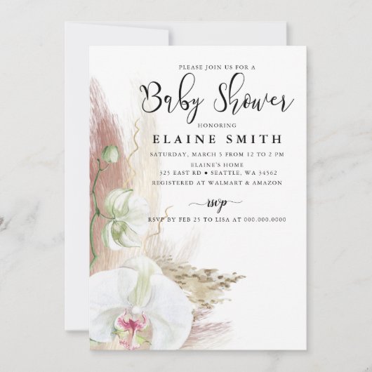 Invitation Baby shower rustique d'orchidée en laiton Boho Pam (Devant)