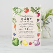 Invitation Baby shower rustique du marché agricole local (Debout devant)