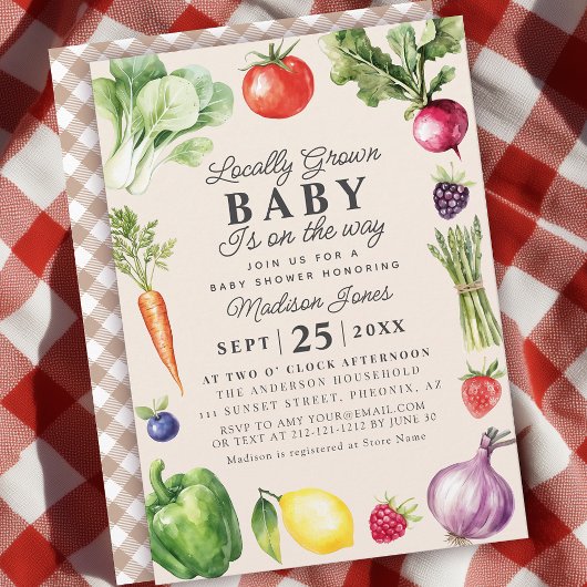 Invitation Baby shower rustique du marché agricole local
