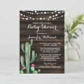 Invitation Baby shower rustique en bois de grange de cactus (Debout devant)