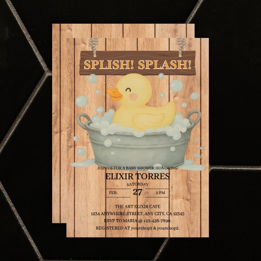 Invitation Baby shower rustique en caoutchouc Ducky Bubbles
