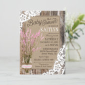 Invitation Baby shower rustique en dentelle de bois de lavand (Debout devant)