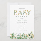 Invitation Baby shower Rustique Eucalyptus Golden Lettres (Devant)