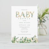Invitation Baby shower Rustique Eucalyptus Golden Lettres (Debout devant)