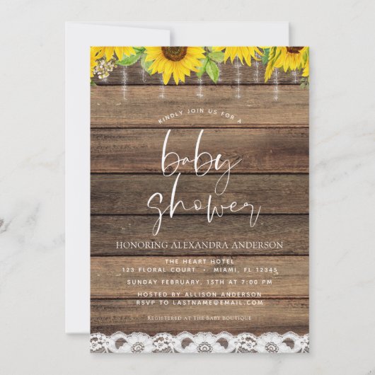 Invitation Baby shower Rustique Ferme Tournesol (Devant)