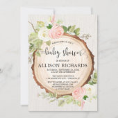 Invitation Baby shower rustique fille, crème rose rousse flor (Devant)
