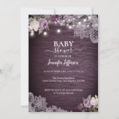 Invitation Baby-Shower Rustique Fleurs Violettes (Devant)