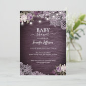 Invitation Baby-Shower Rustique Fleurs Violettes (Debout devant)