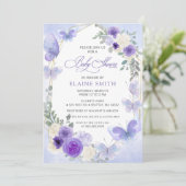 Invitation Baby shower Rustique Floral Purple Lilac Butterfli (Debout devant)