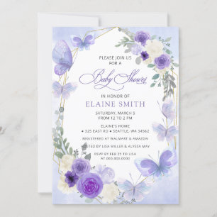 Invitation Baby shower Rustique Floral Purple Lilac Butterfli