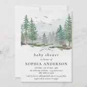 Invitation Baby-Shower Rustique Forêt de Watercolor Bois (Devant)