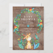 Invitation Baby shower Rustique Jungle Giraffe Boy (Devant)
