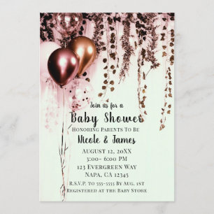 Invitation Baby Shower Rustique Lumières Rose Gold Rose Thé