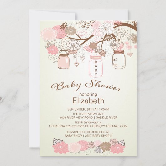 Invitation Baby shower rustique Mason Jar (Devant)
