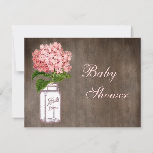 Invitation Baby shower rustique Mason Jar et Pink Hydrangea (Devant)