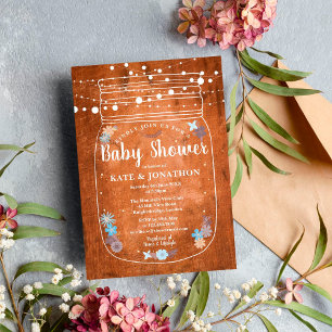 Invitation Baby shower Rustique Mason Jar Lumières